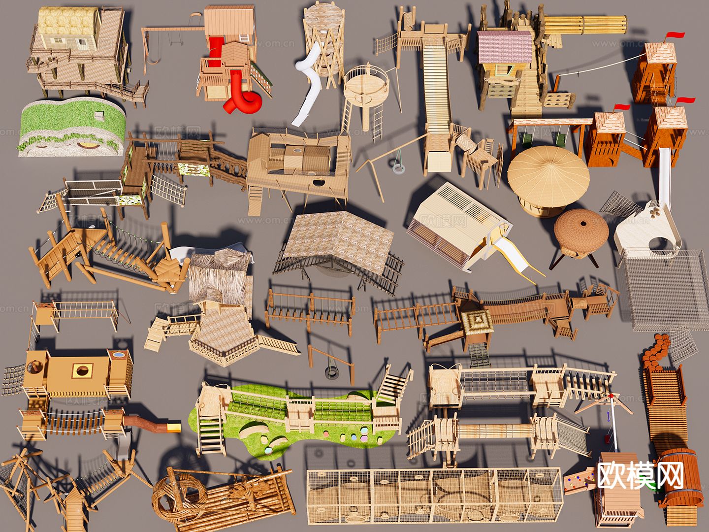 儿童器材 木制建筑su模型下载（渲染图2）