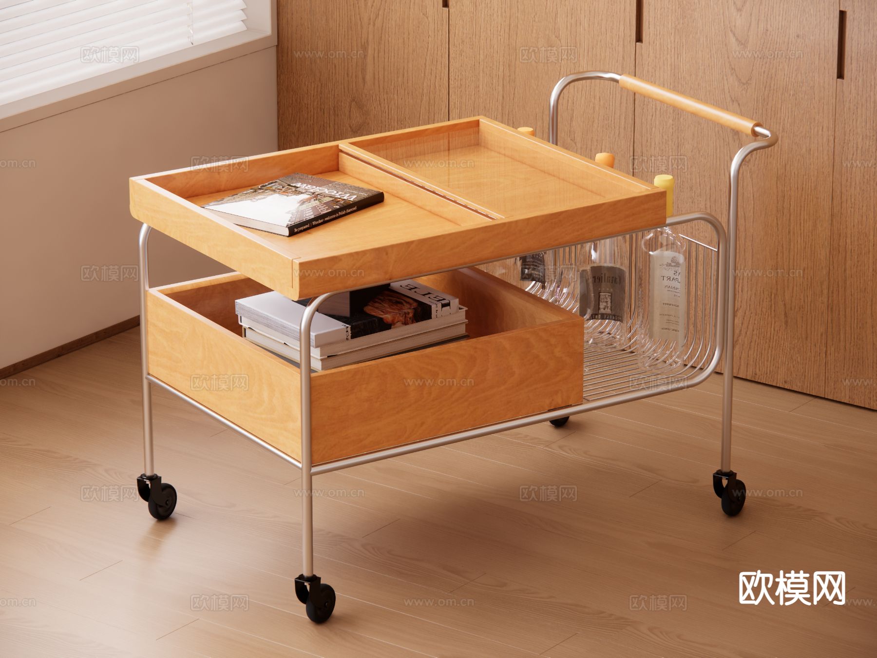 原木风边几 移动推车su模型