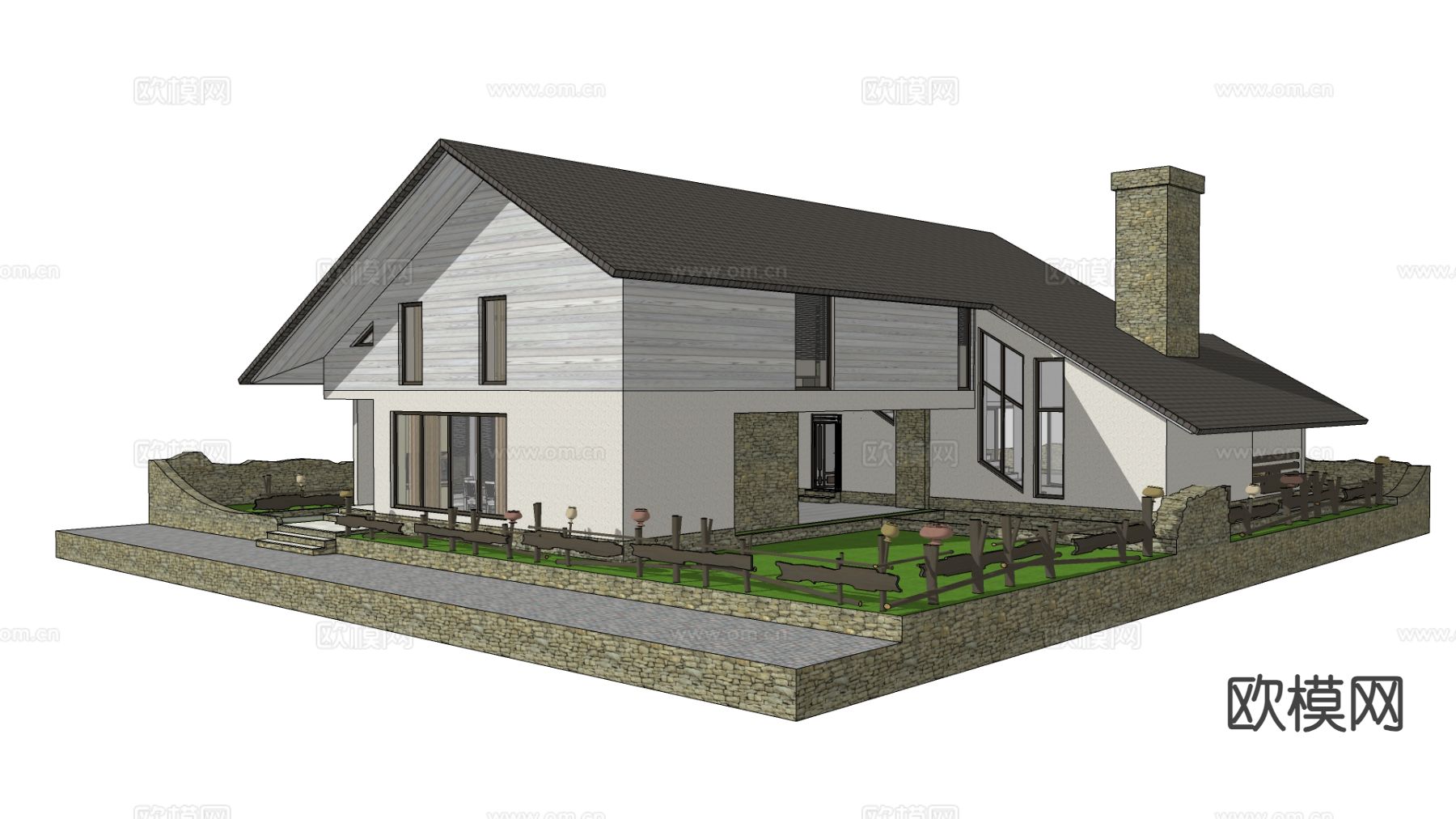 别墅外观su模型下载（渲染图1）