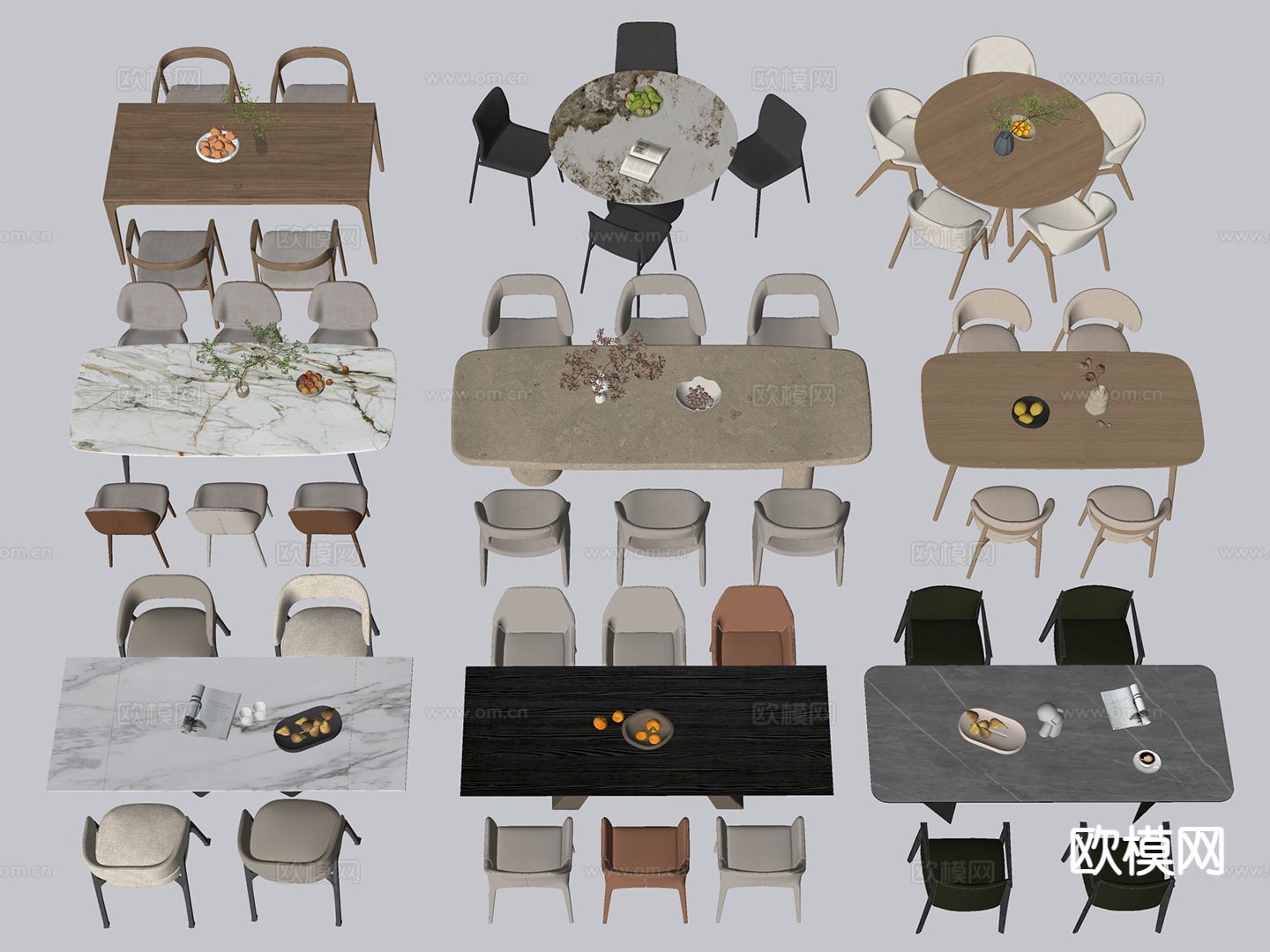 中古风餐桌椅 条形餐桌su模型下载（渲染图1）