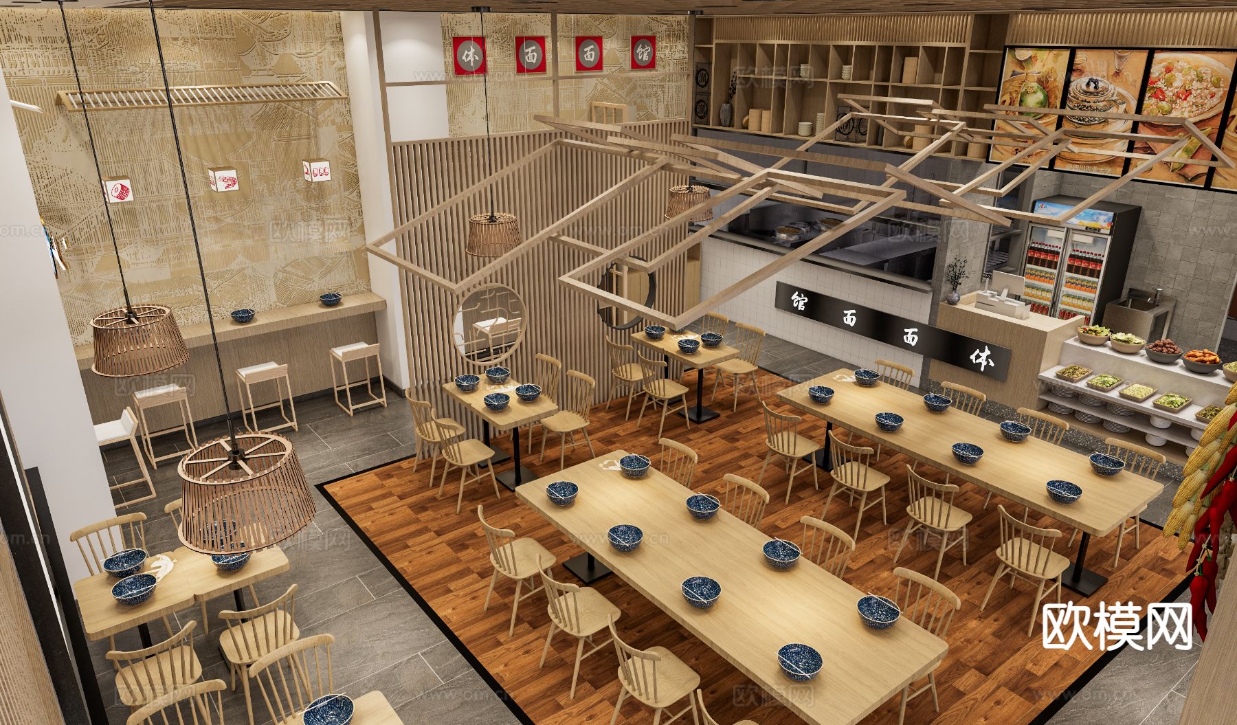 中式面馆 面店su模型下载（渲染图3）