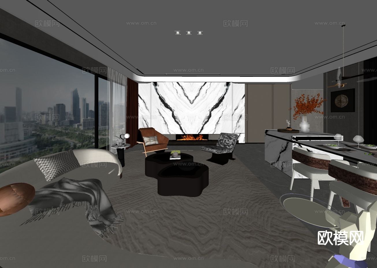 轻奢客餐厅su模型下载（渲染图1）