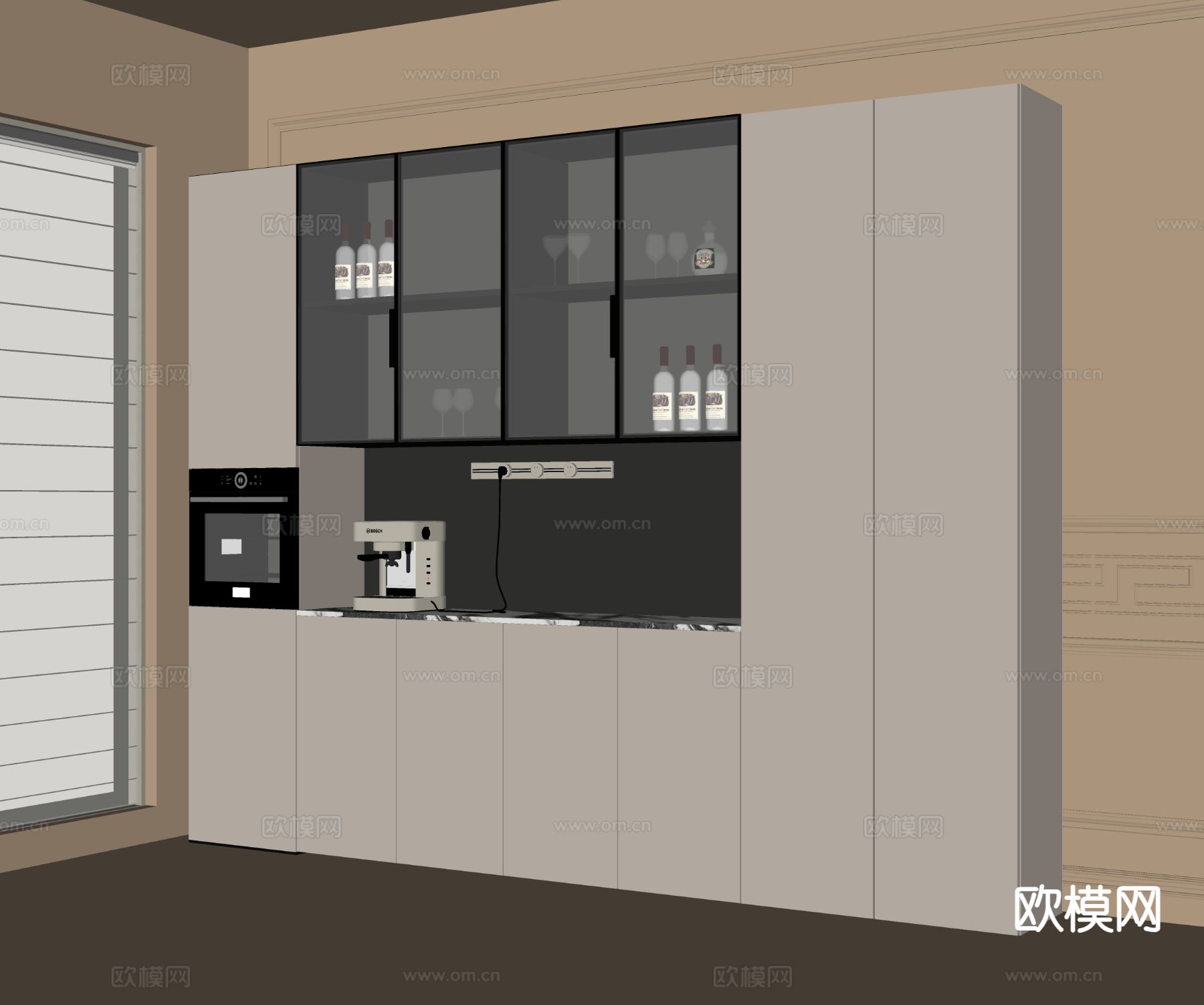 现代酒柜 餐边柜su模型下载（渲染图1）