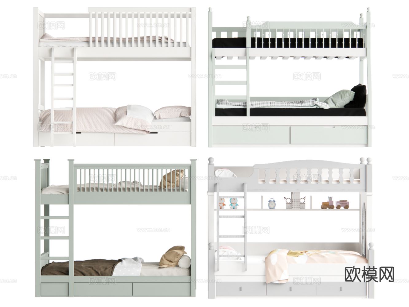 现代上下床 儿童床su模型下载（渲染图2）