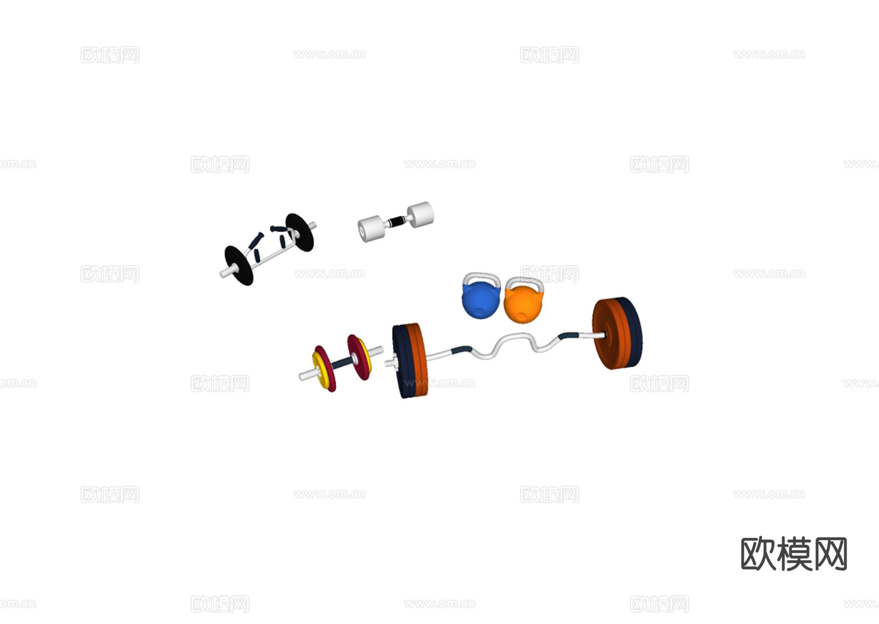 现代健身器材 杠铃 哑铃su模型下载（渲染图1）