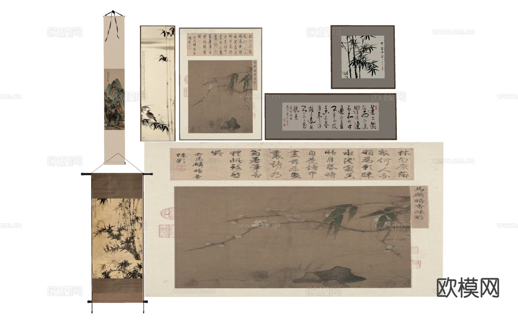 新中式装饰画 书法 字画 挂画su模型下载（渲染图1）