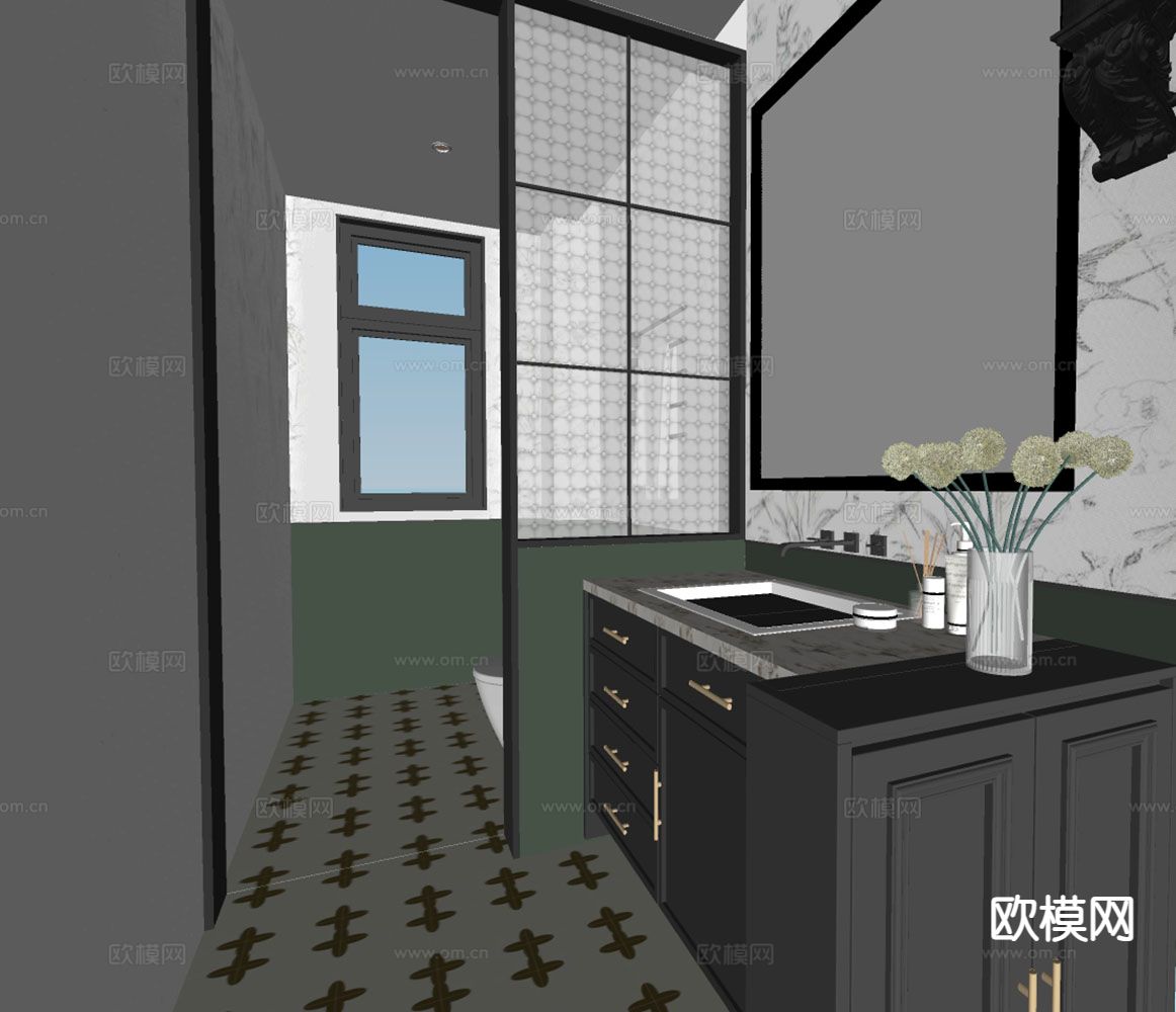 美式卫生间 浴室su模型下载（渲染图3）