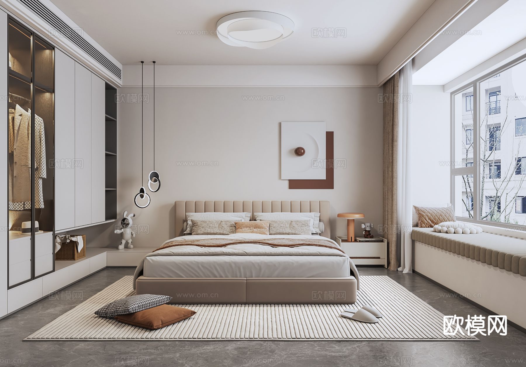 奶油风卧室 主卧su模型下载（渲染图2）