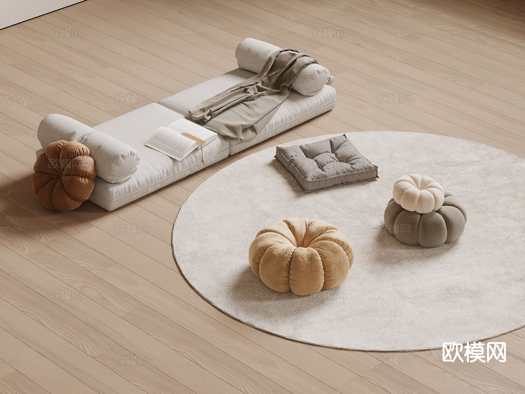 垫子 坐垫 飘窗垫 抱枕su模型下载（渲染图2）