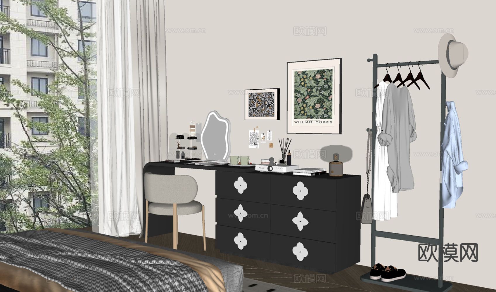 法式梳妆台su模型下载（渲染图1）