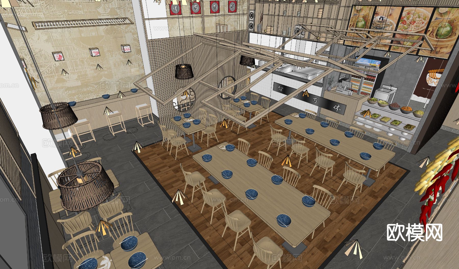中式面馆 面店su模型下载（渲染图1）