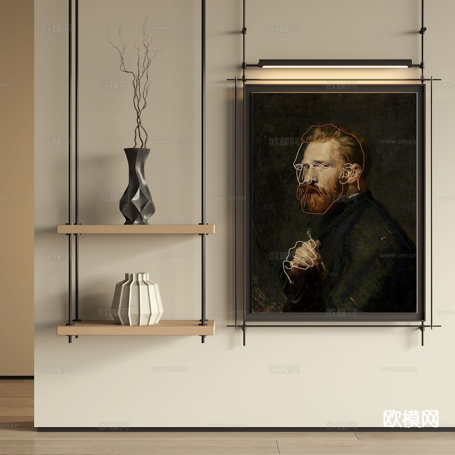 中古风人像画 装饰画 艺术画 挂画su模型下载（渲染图2）