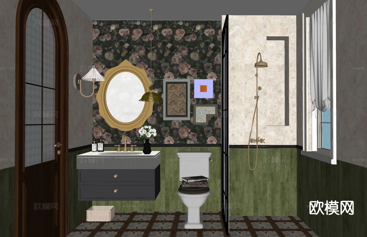 美式卫生间 浴室su模型下载（渲染图1）
