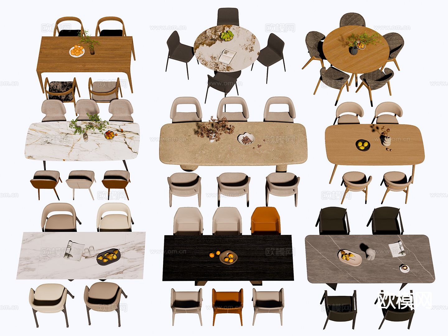 中古风餐桌椅 条形餐桌su模型下载（渲染图2）