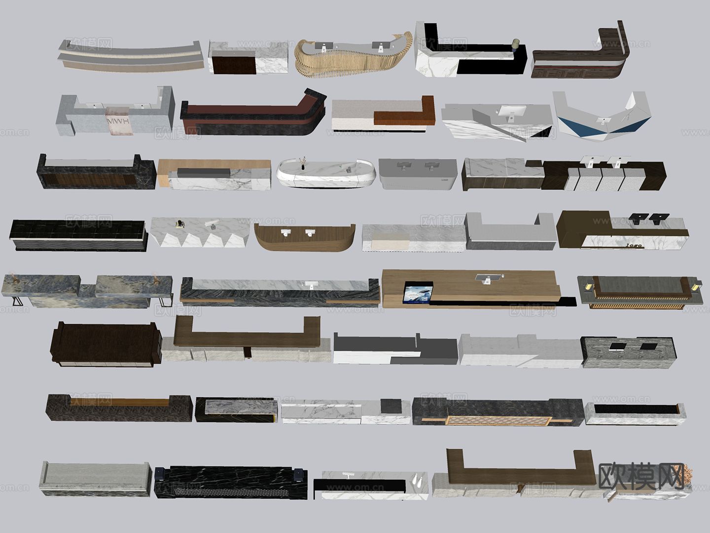 现代前台 接待台 服务台 收银台su模型下载（渲染图1）