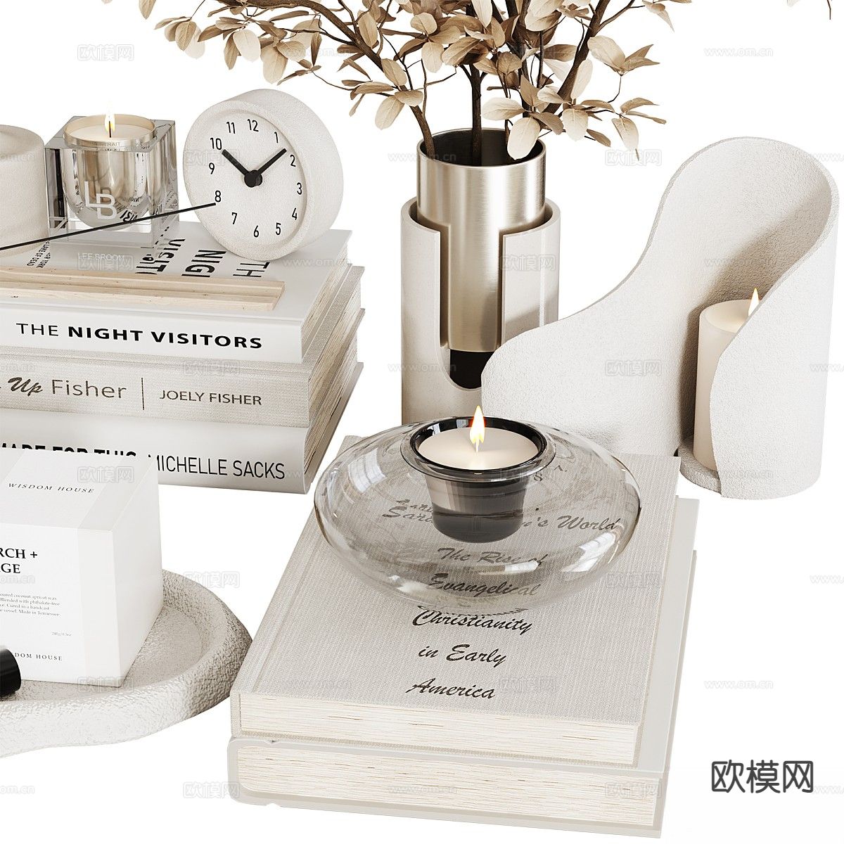 现代装饰品 摆件 书籍 花瓶3d模型下载（渲染图3）