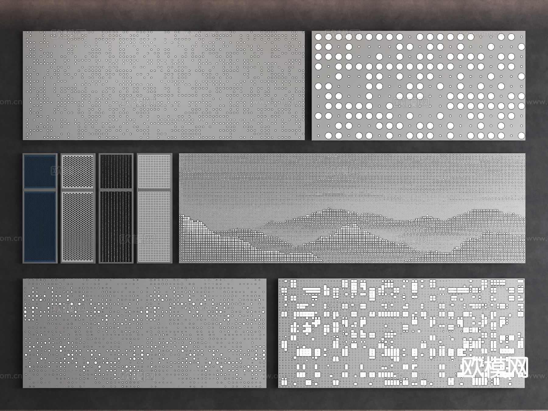 现代铝板 穿孔板 冲孔板 透光板3d模型