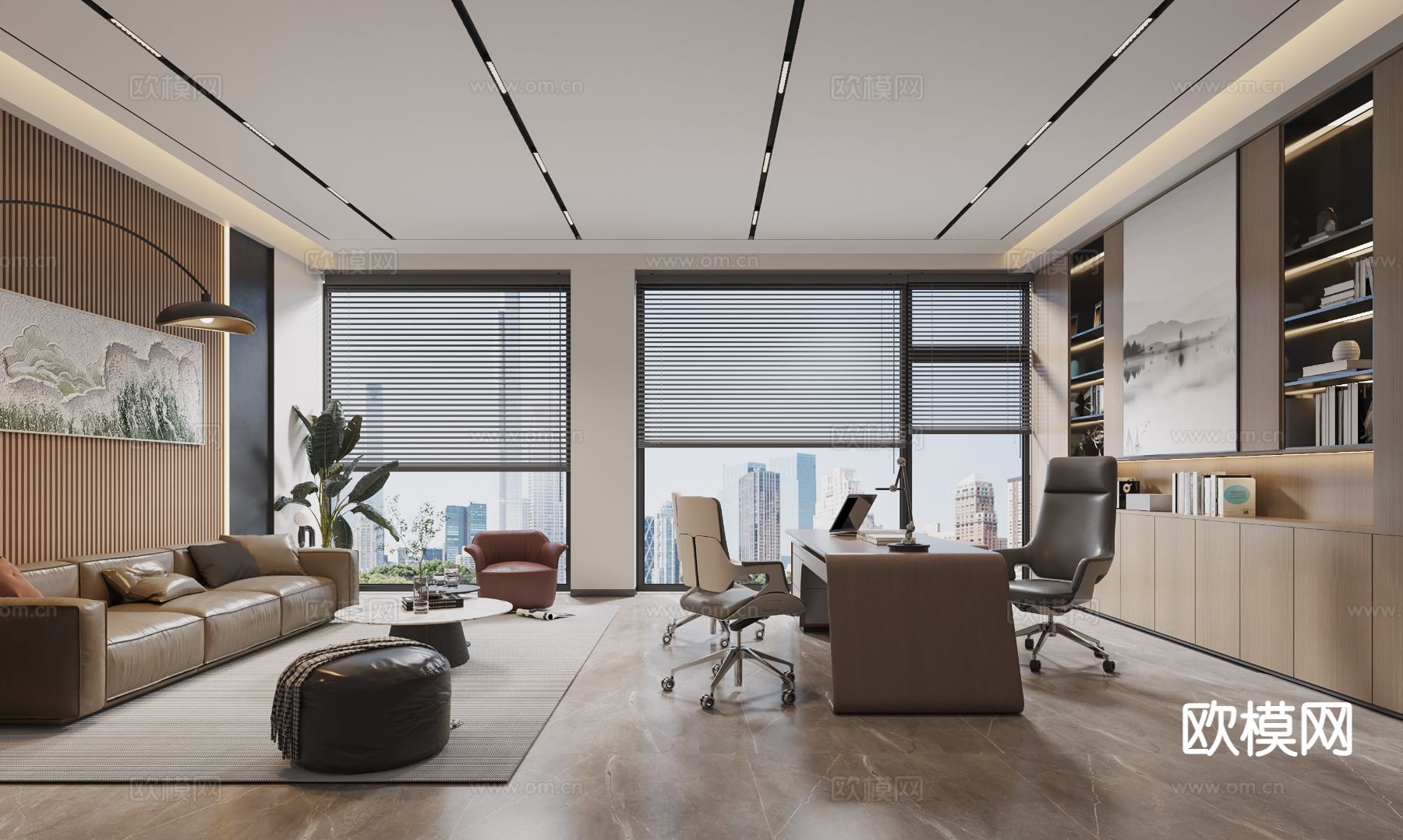 现代总经理办公室su模型下载（渲染图2）