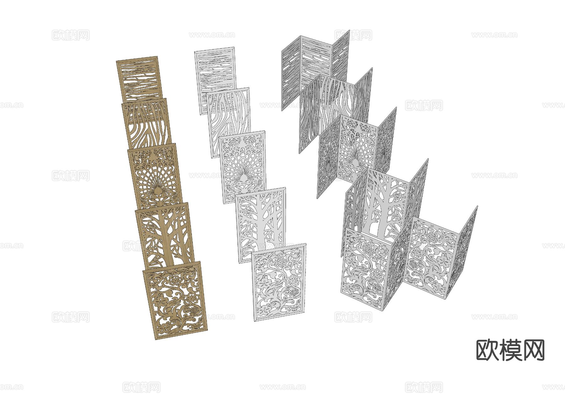简欧屏风 镂空隔断su模型下载（渲染图1）