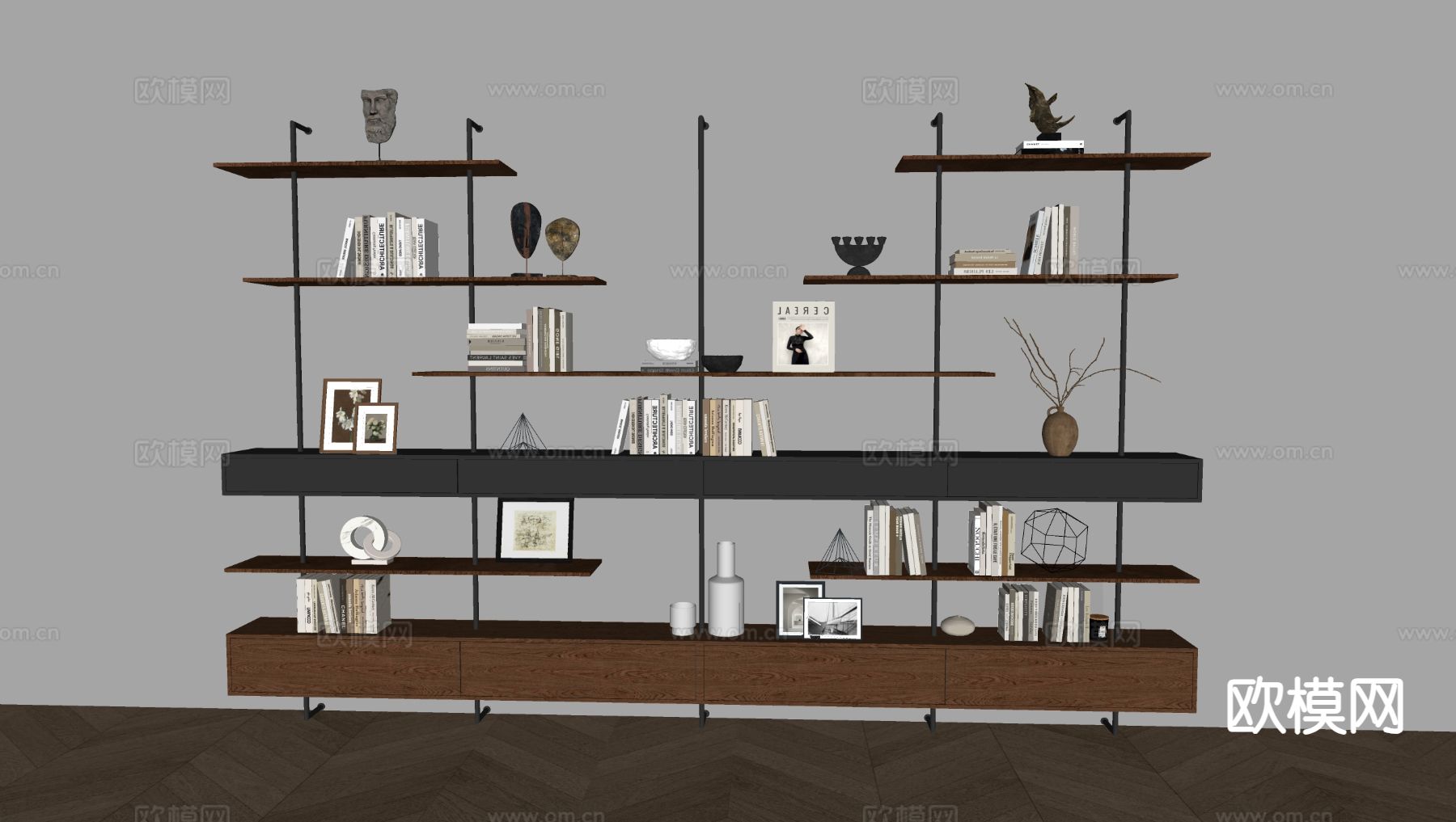 北欧书架 铁艺书架su模型下载（渲染图1）
