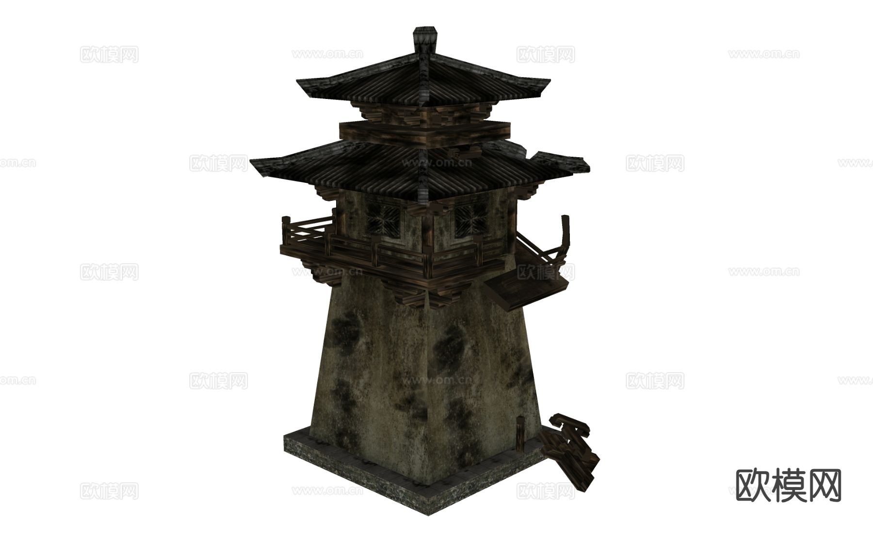 新中式古建 废墟宝塔su模型下载（渲染图1）