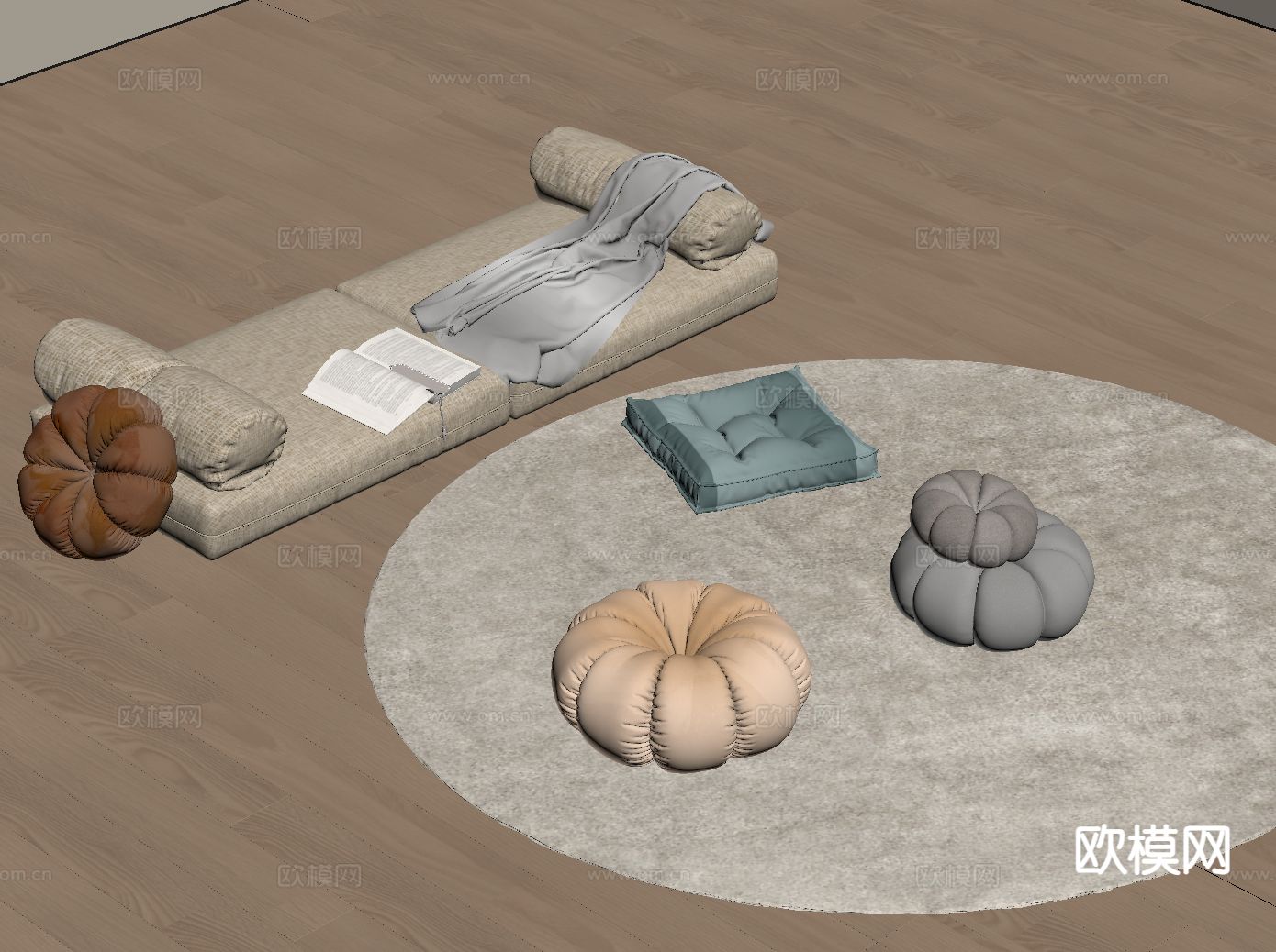 垫子 坐垫 飘窗垫 抱枕su模型下载（渲染图1）