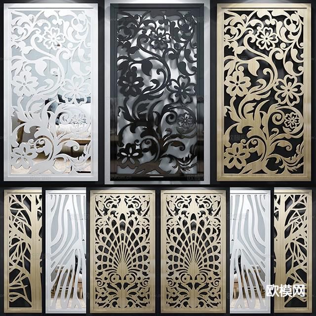 简欧屏风 镂空隔断su模型下载（渲染图2）