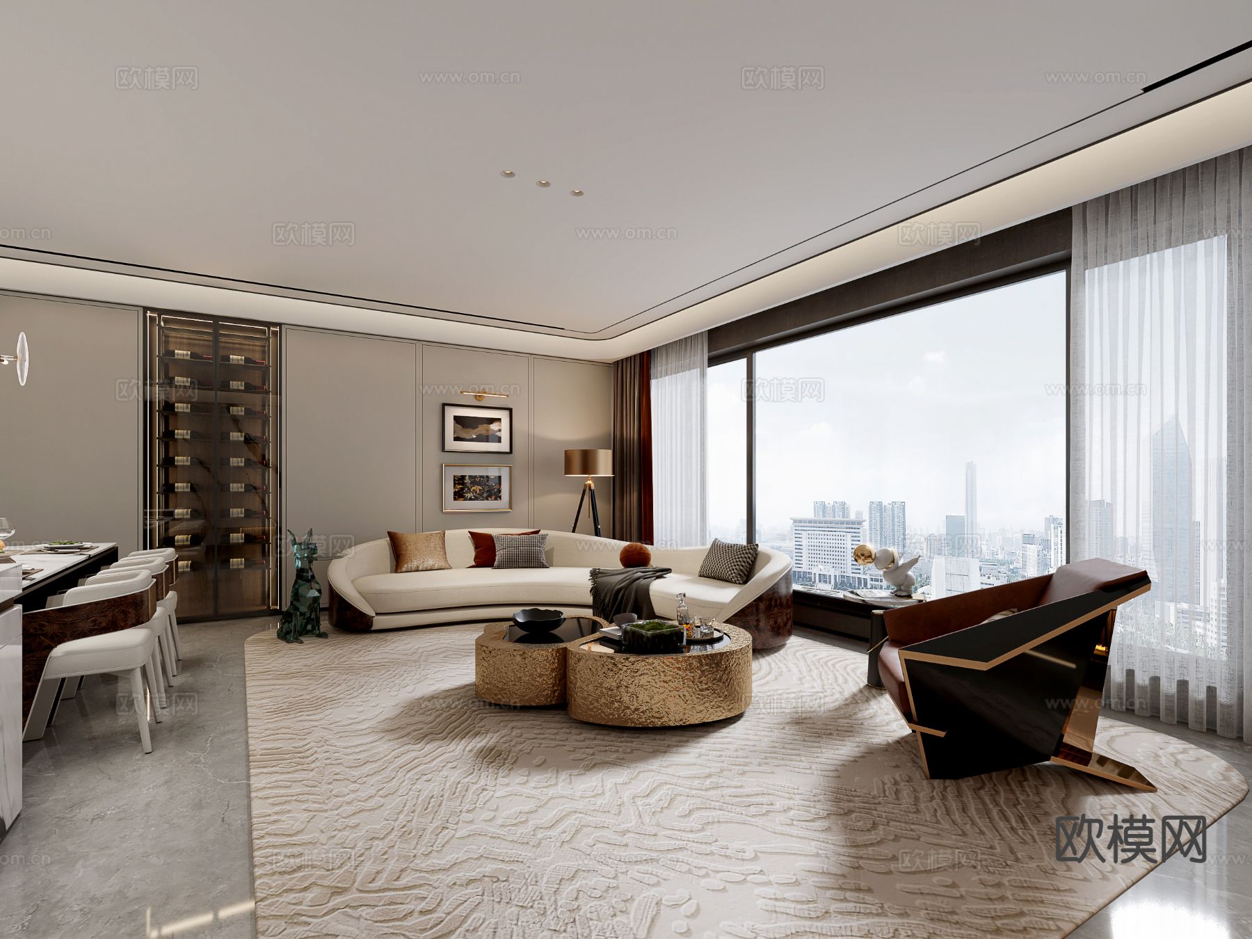 轻奢客餐厅su模型下载（渲染图3）