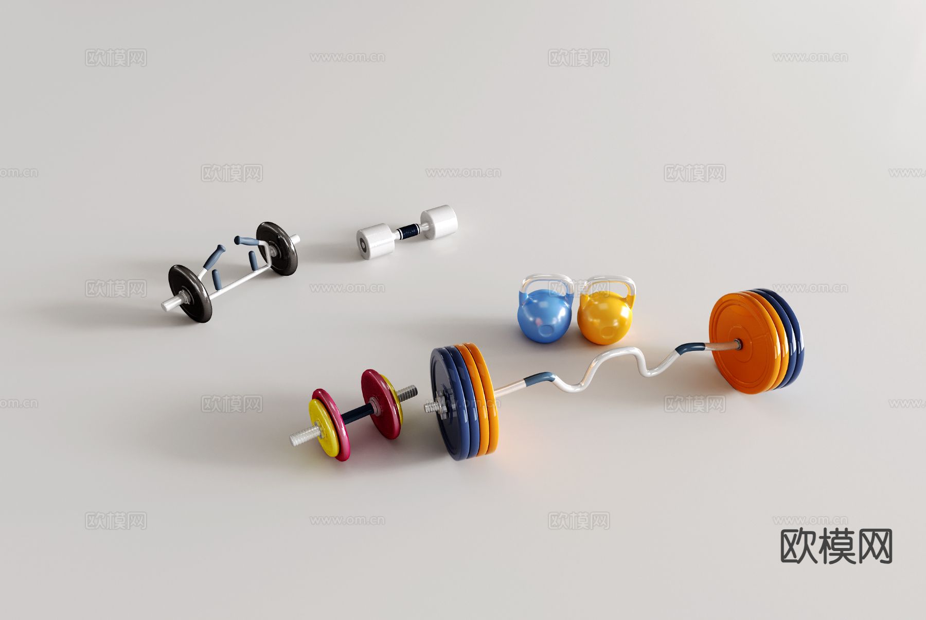 现代健身器材 杠铃 哑铃su模型下载（渲染图2）