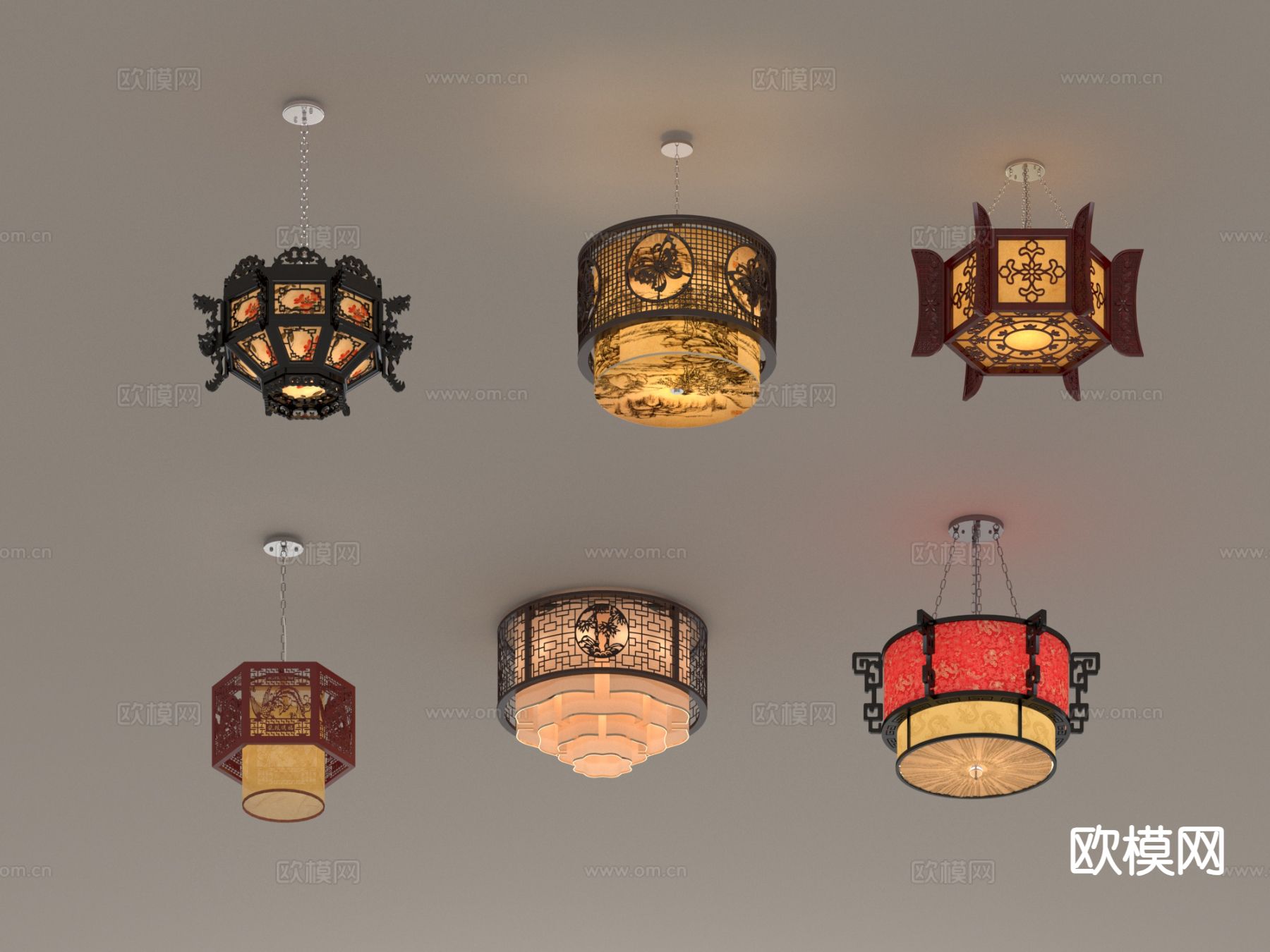 新中式吊灯 餐厅吊灯su模型下载（渲染图2）