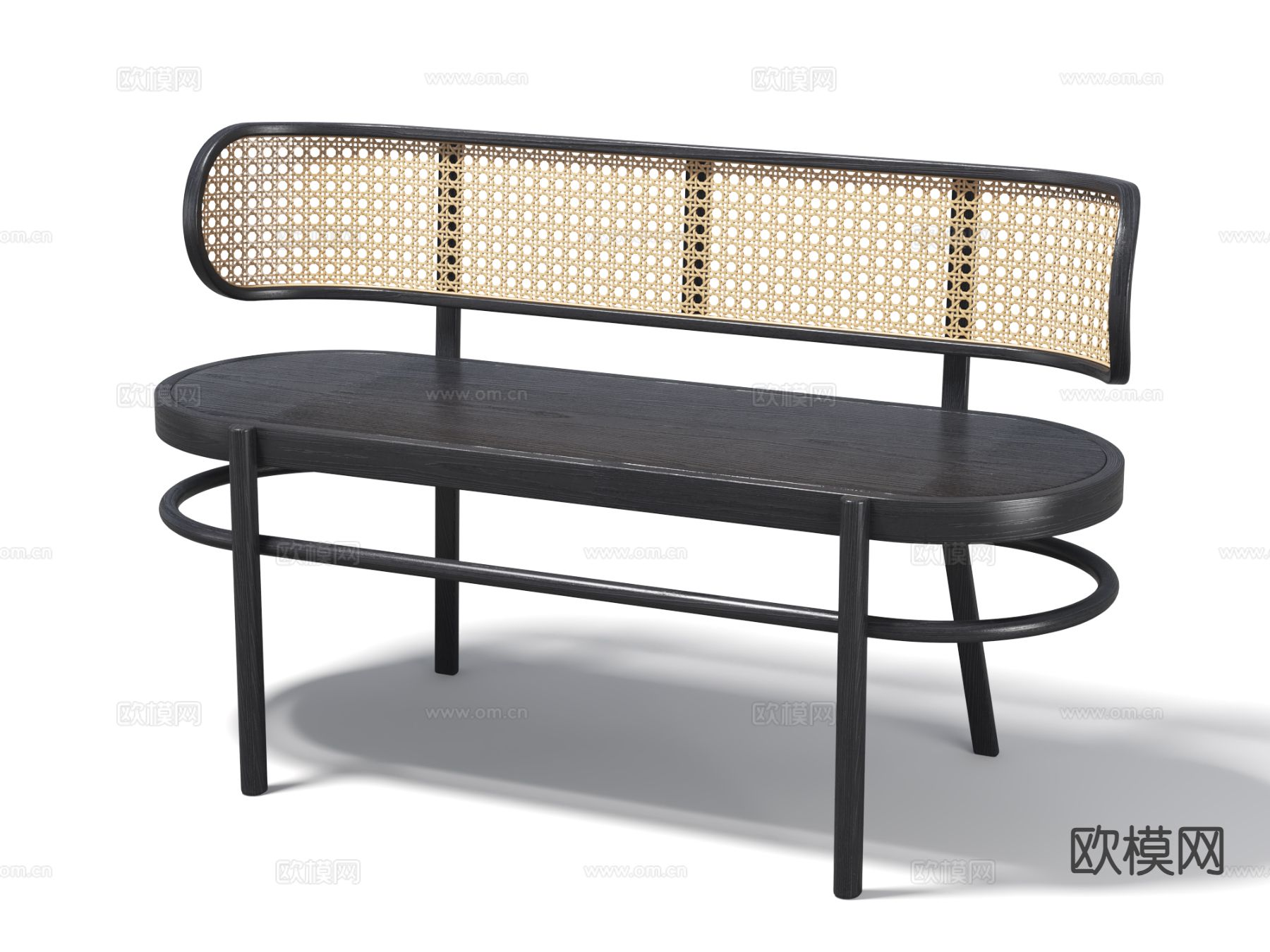 中古风长凳 藤编长餐椅su模型下载（渲染图2）