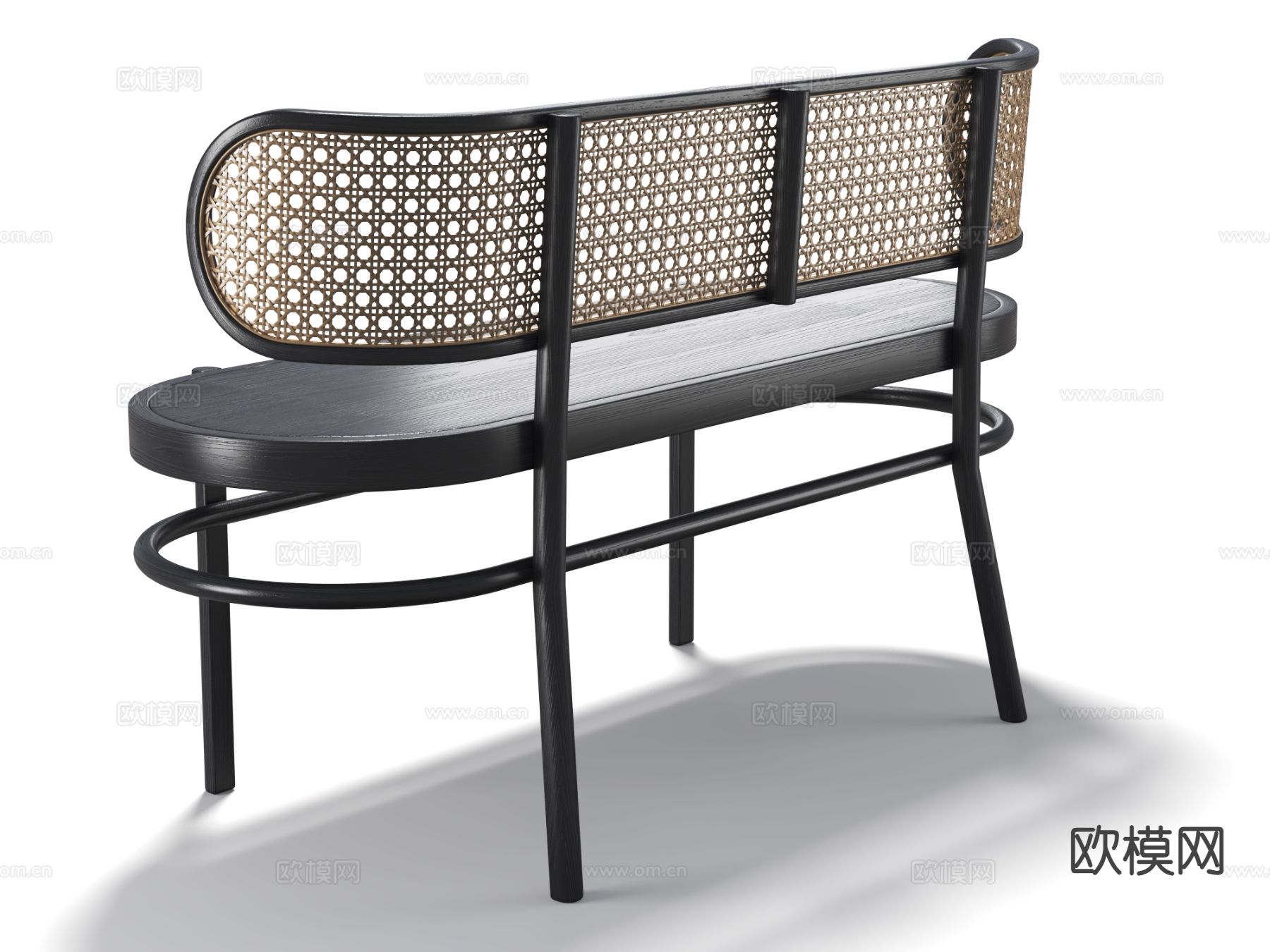 中古风长凳 藤编长餐椅su模型下载（渲染图3）