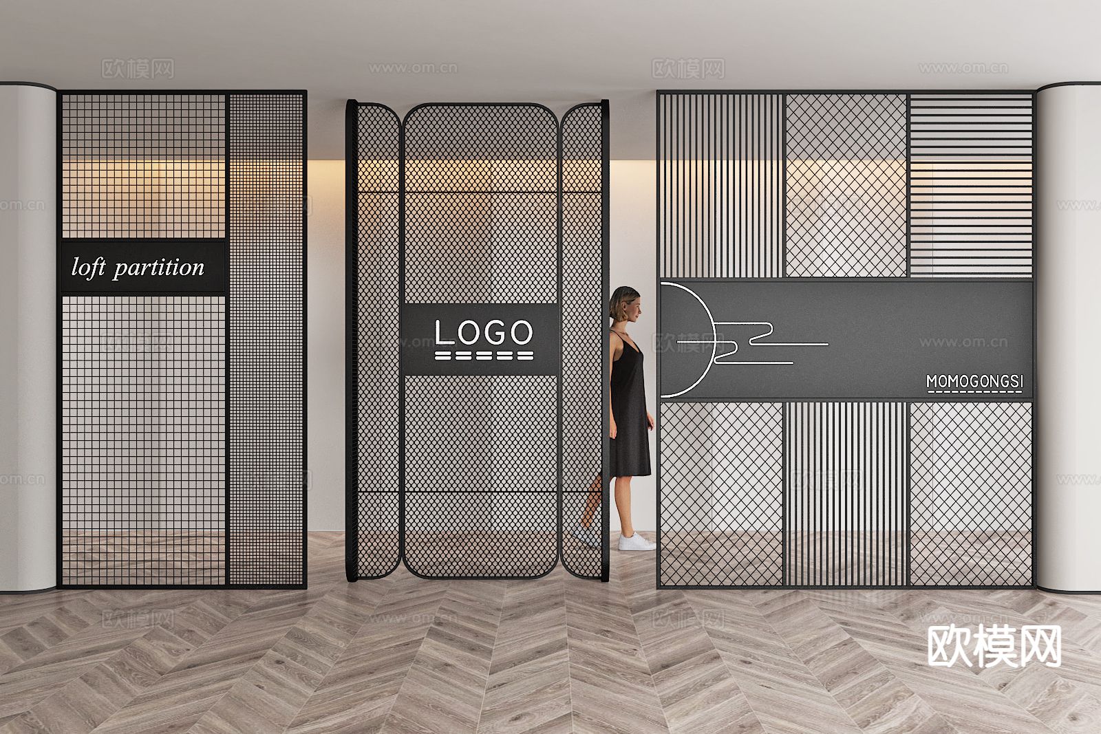 工业风屏风 金属隔断su模型下载（渲染图2）