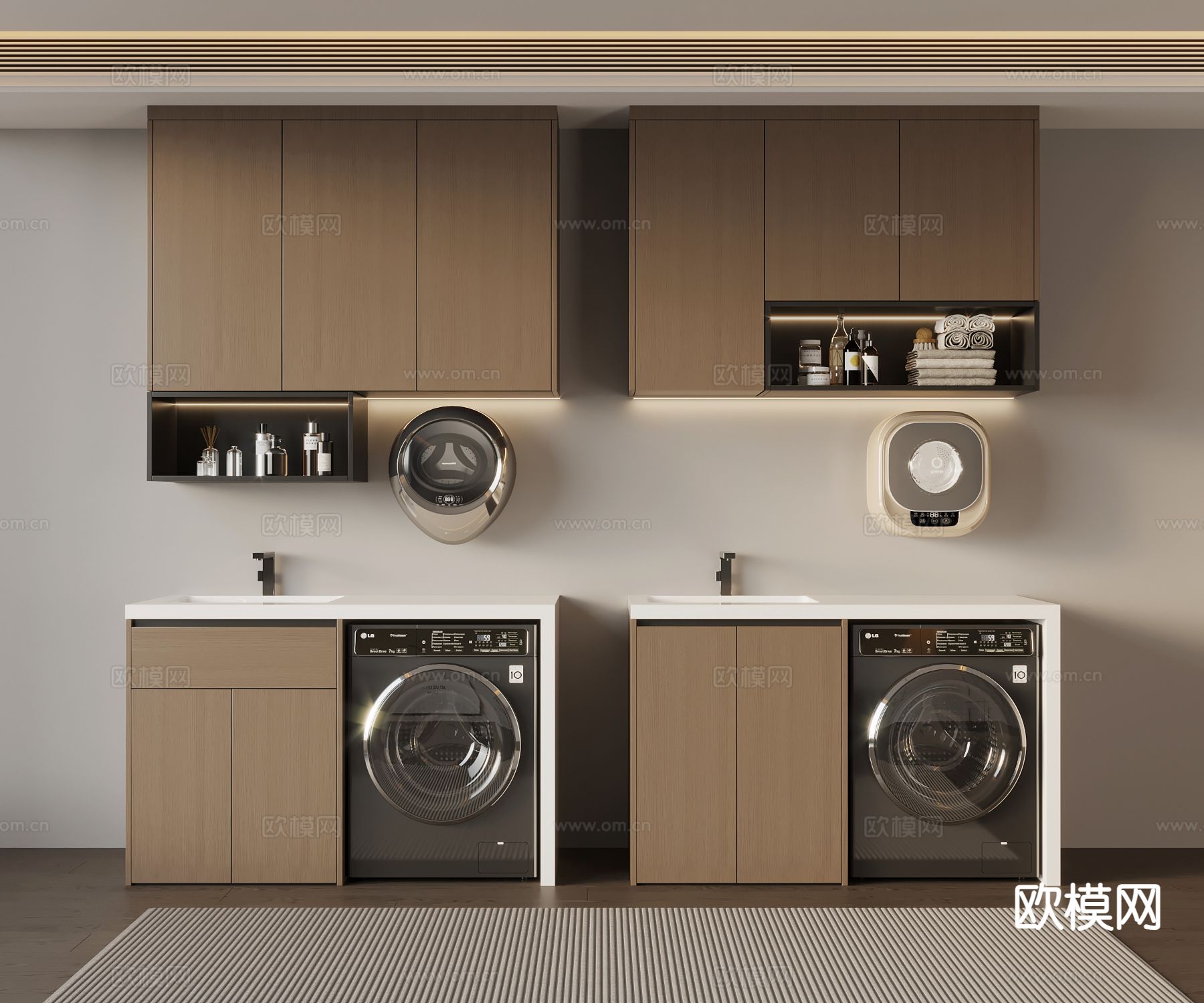 意式阳台柜 洗衣机柜su模型下载（渲染图2）