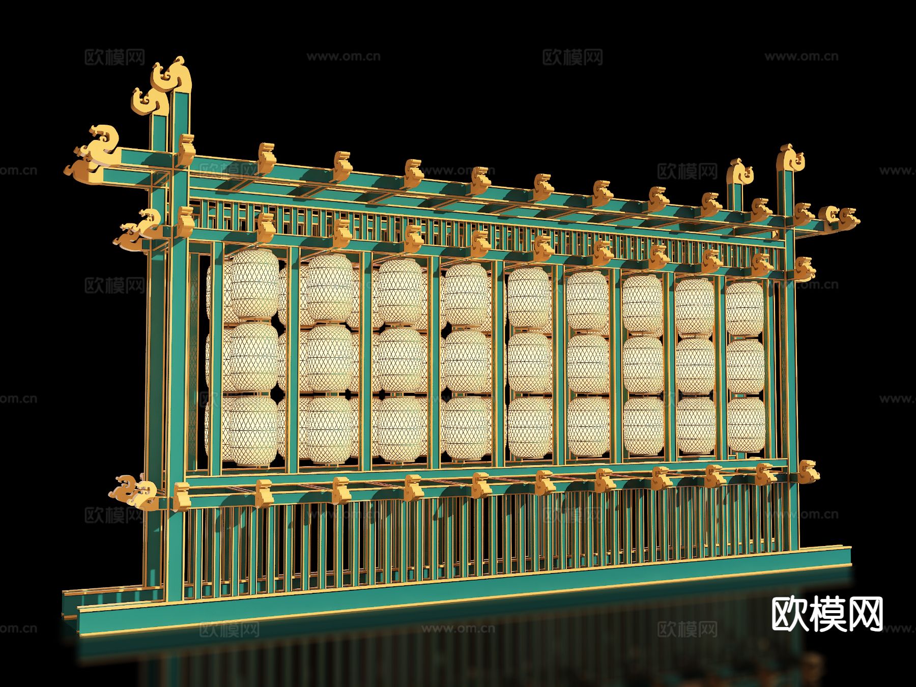 新中式美陈 灯笼打卡墙 户外装置 景区美陈3d模型