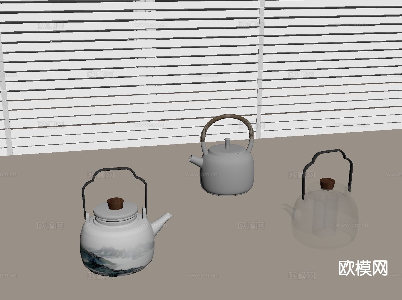 新中式茶壶 茶具 提梁壶su模型下载（渲染图1）