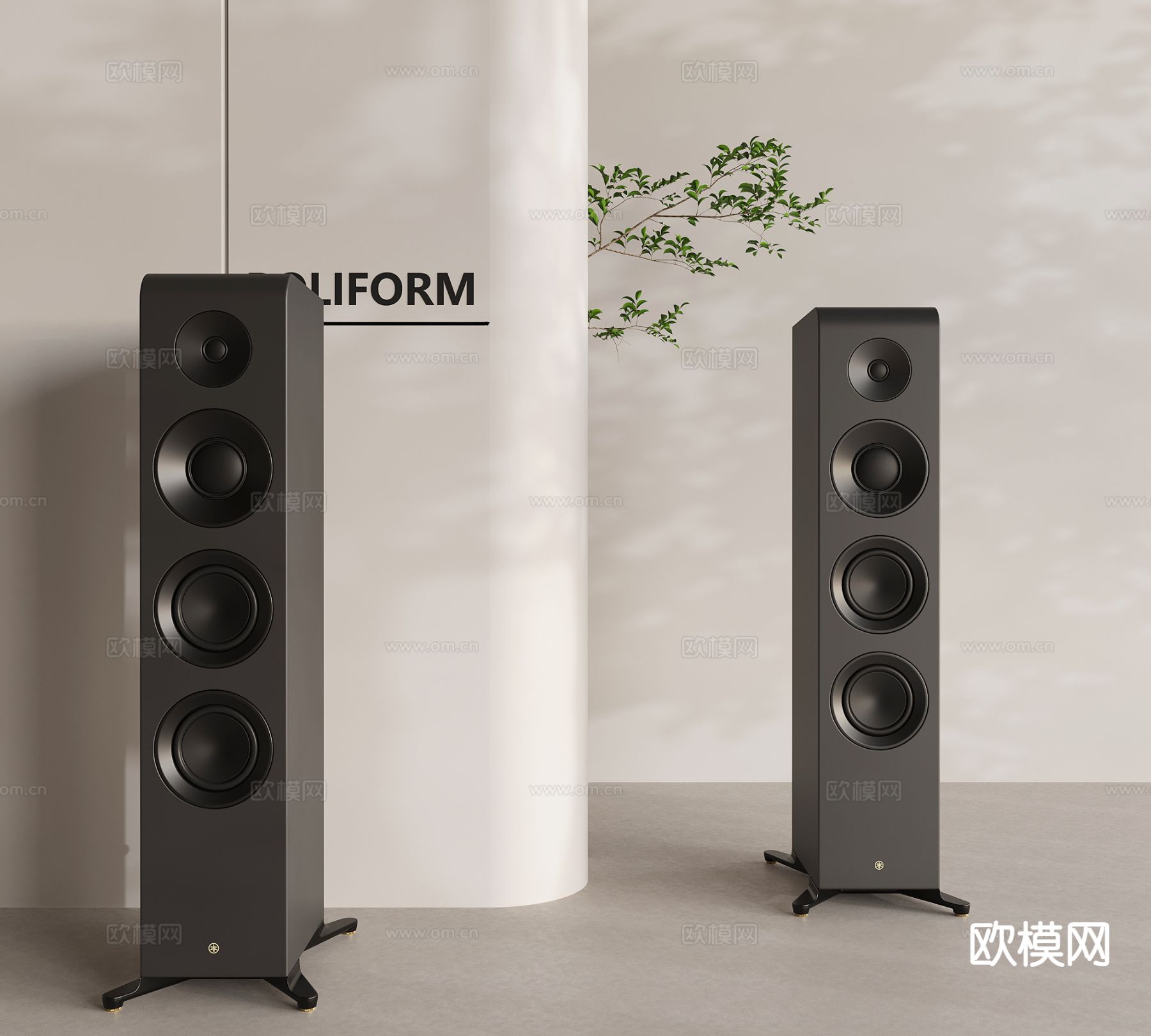 立式音响 低音炮 落地音响su模型下载（渲染图2）