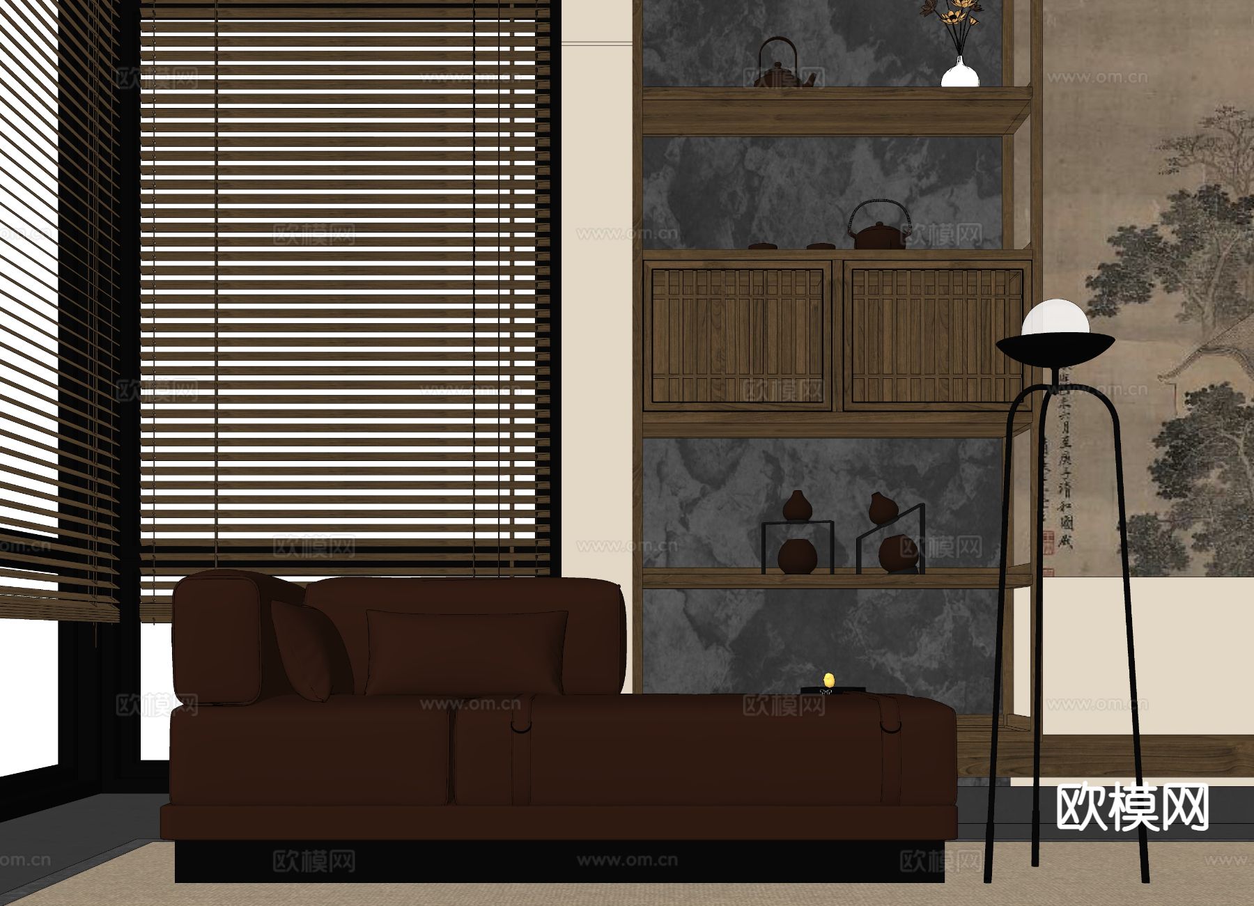 新中式贵妃椅 美人榻su模型下载（渲染图1）