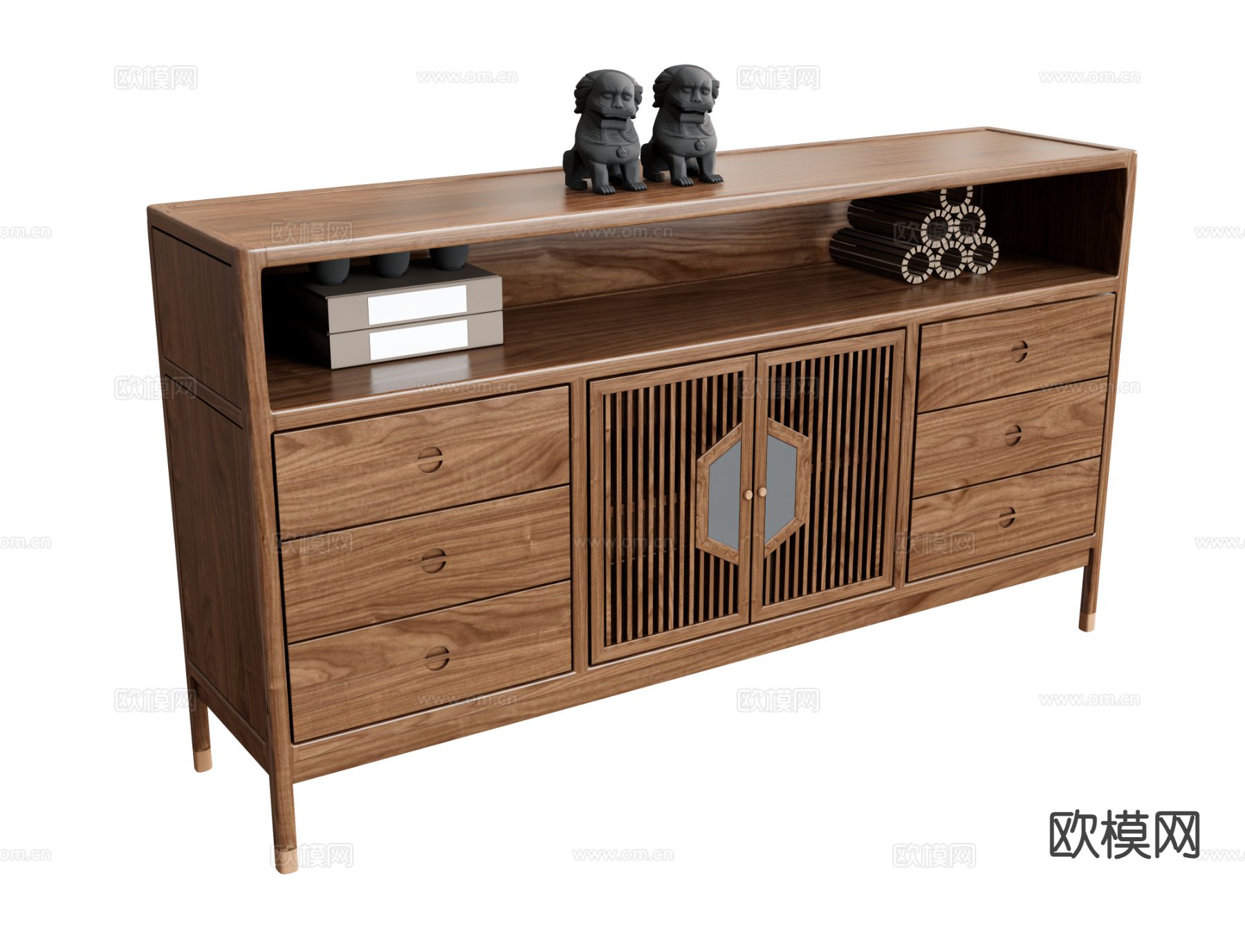 新中式储物柜su模型下载（渲染图2）