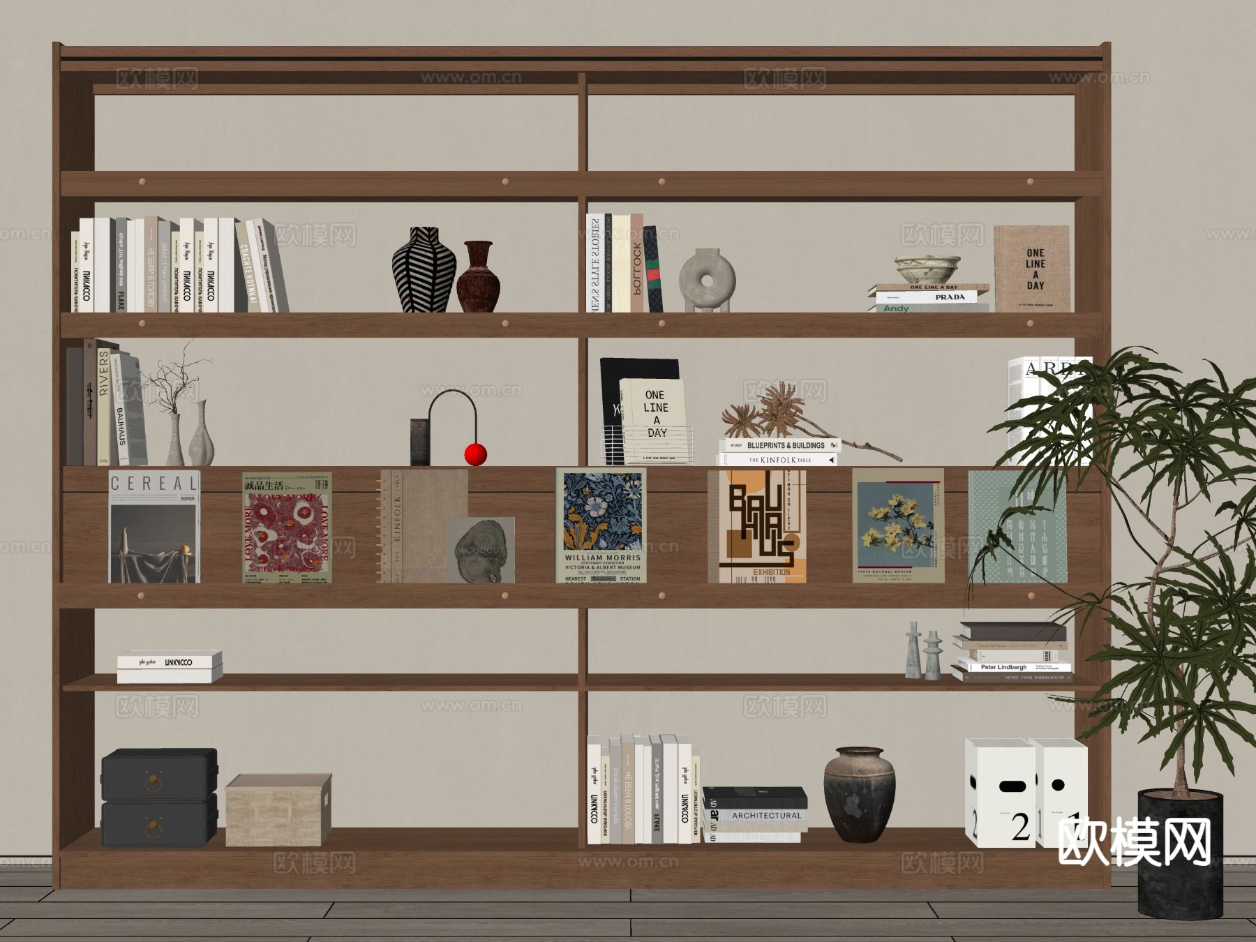 中古风书柜 书架su模型下载（渲染图1）