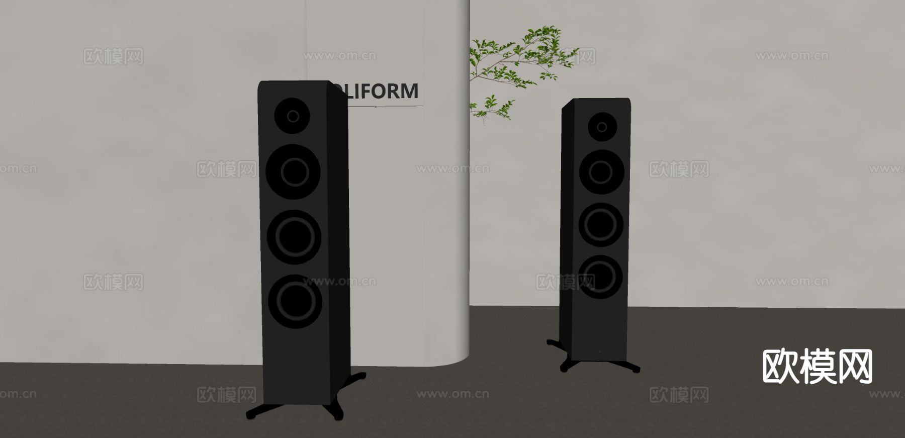 立式音响 低音炮 落地音响su模型下载（渲染图1）