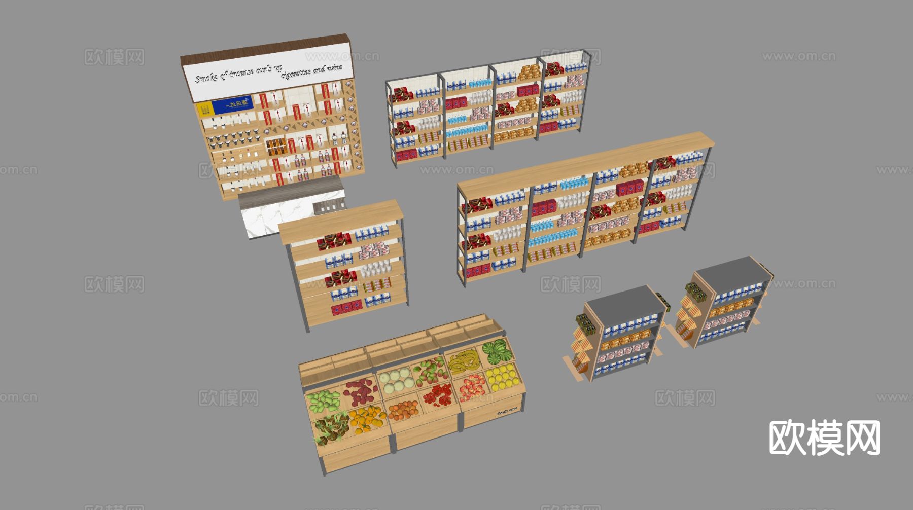 超市货架 零食货架su模型下载（渲染图1）