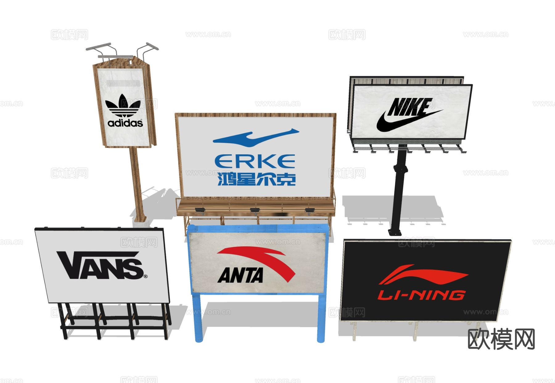 户外广告牌 公路三面立柱su模型下载（渲染图1）