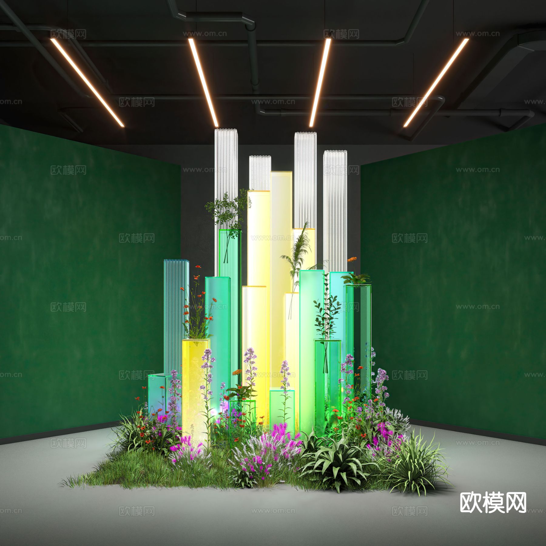 现代室内植物堆 艺术装置 景观造景3d模型