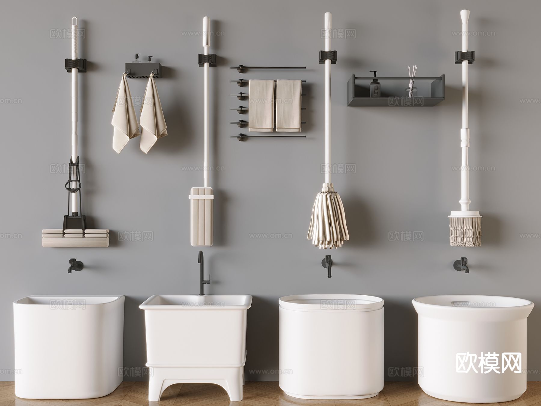 现代拖把池 拖布池 墩布池su模型下载（渲染图2）