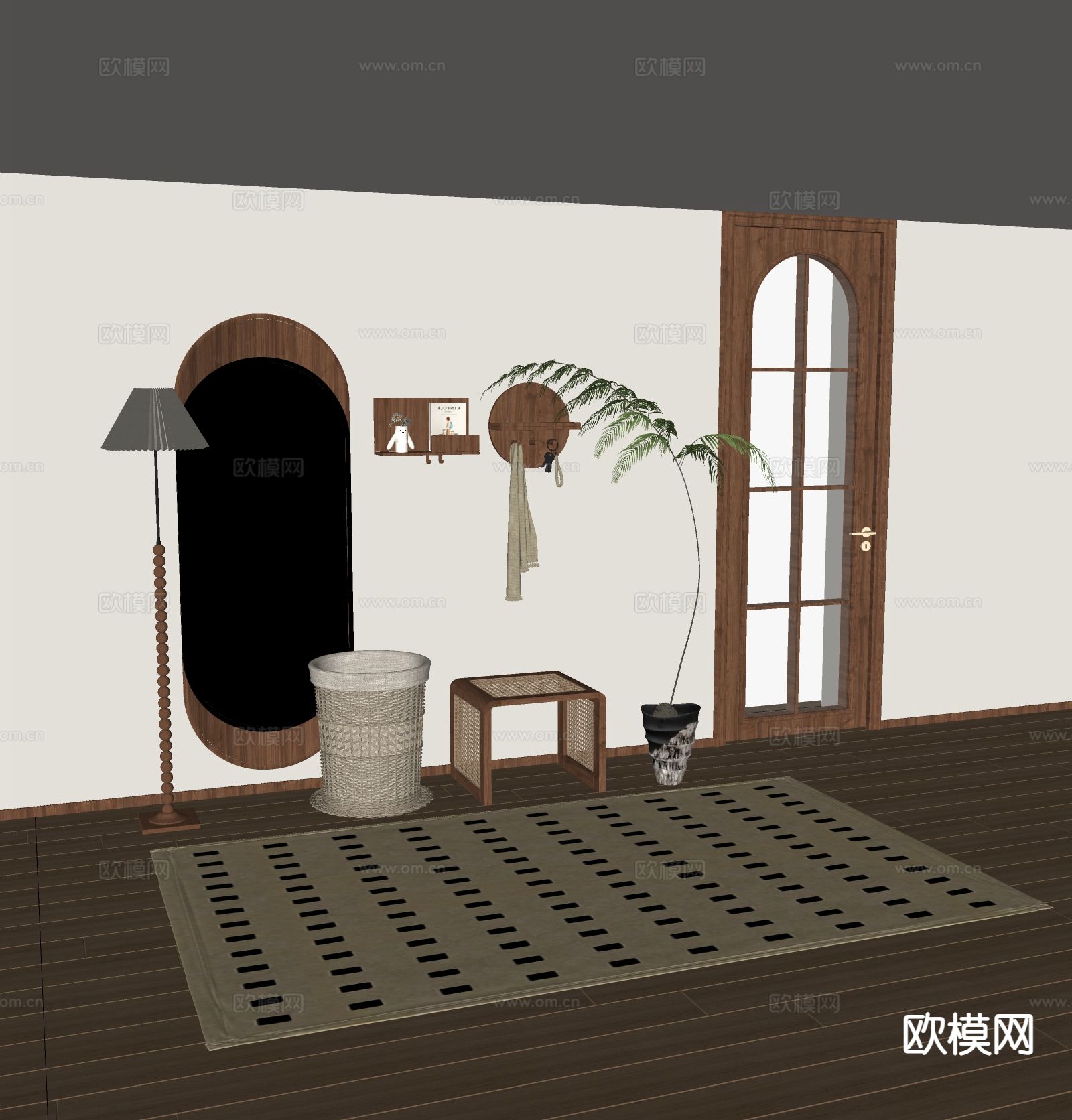 中古风全身镜su模型下载（渲染图1）