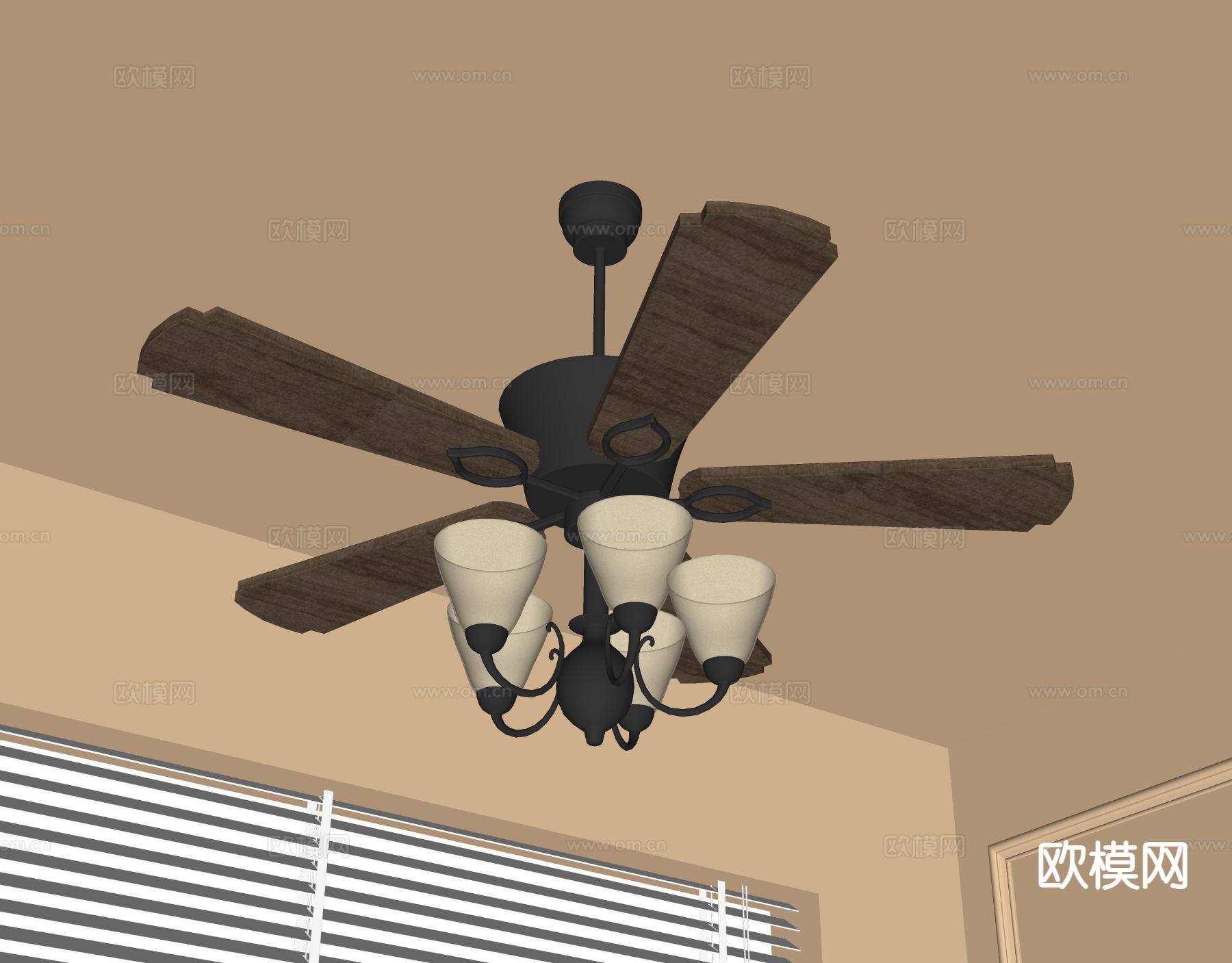 法式吊扇灯 风扇灯su模型下载（渲染图1）