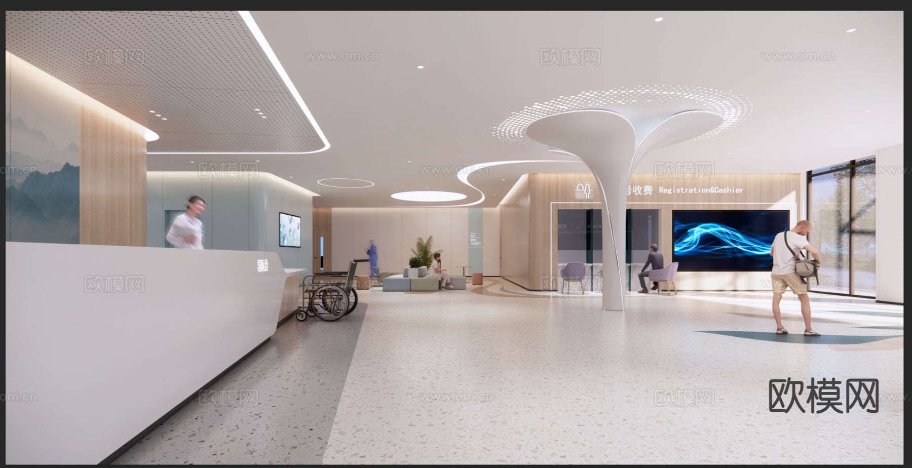 现代医院急诊大厅 大厅等候su模型下载（渲染图3）