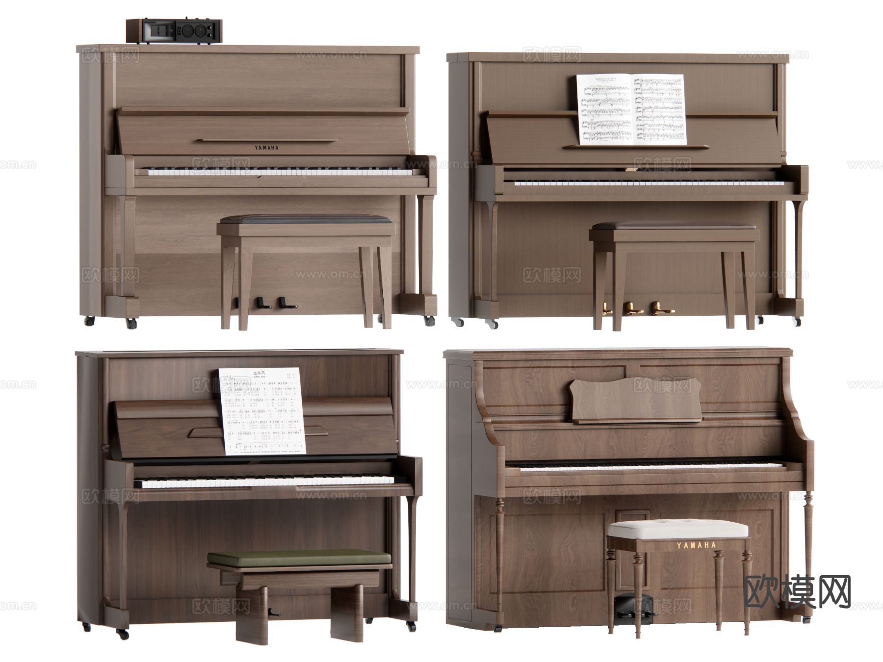 复古钢琴 琴凳 琴谱su模型下载（渲染图2）