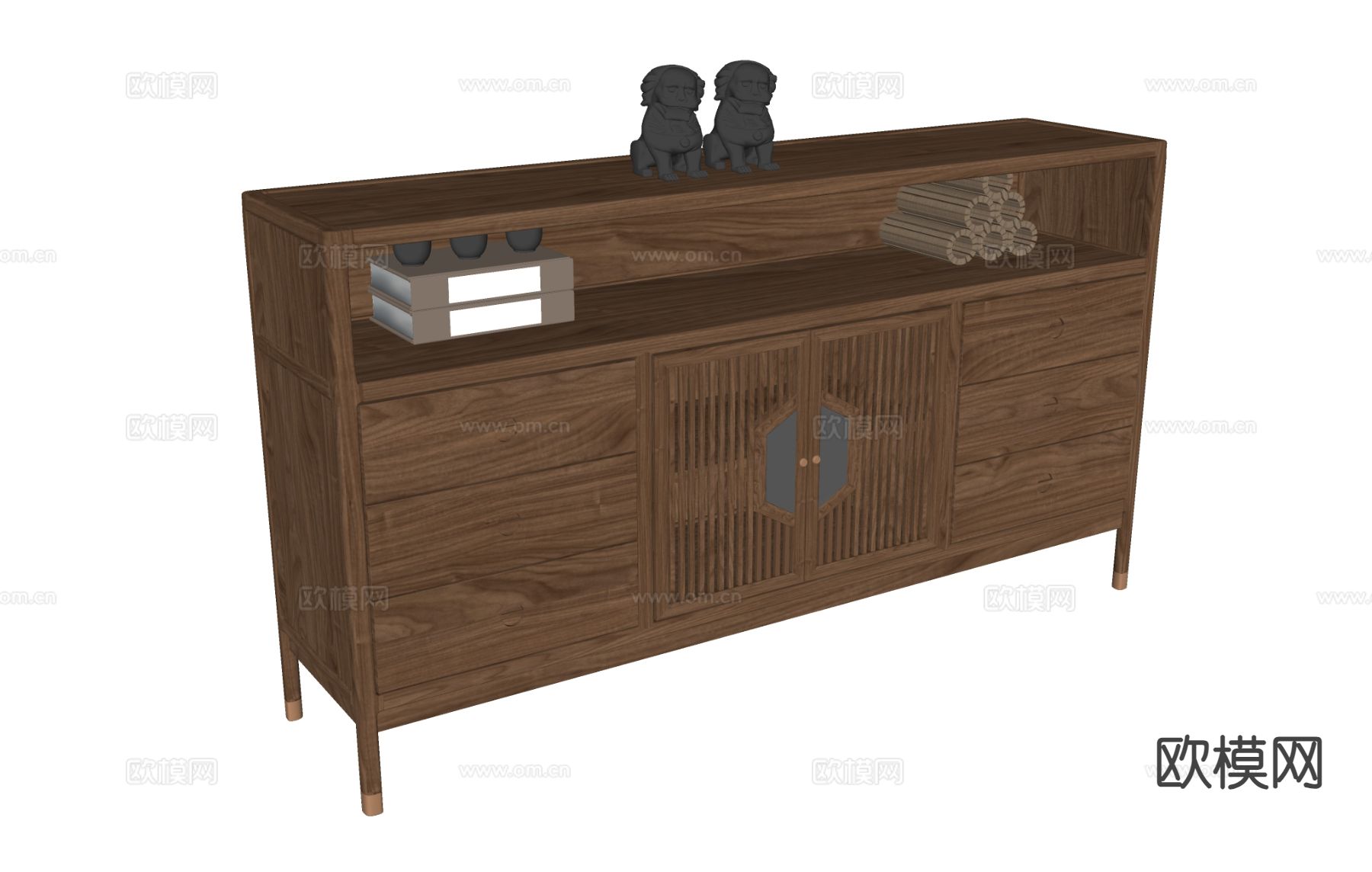 新中式储物柜su模型下载（渲染图1）